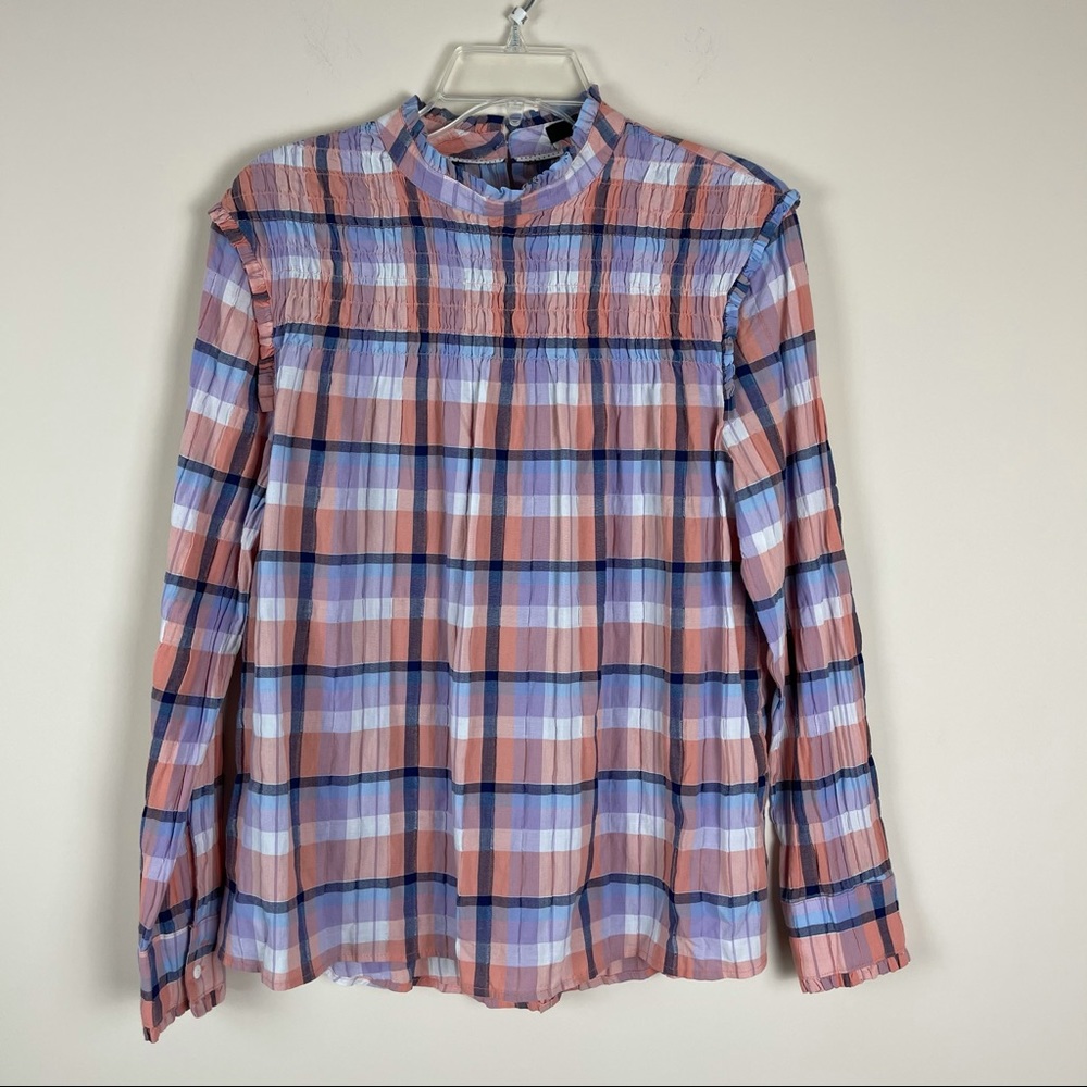 Max jeans plaid pattern smock mock neck top